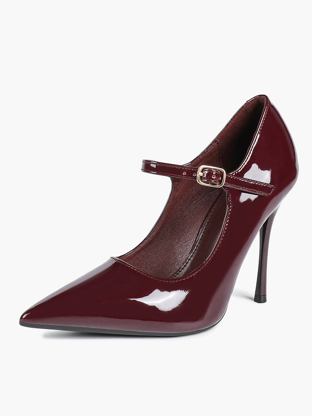Mary Jane Heeled Pumps Pointed Toe Stiletto Shoes with Gold Buckle Wedding Party Office
