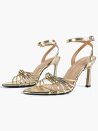 Gold Metallic Knotted Multi-Strap Open Toe Ankle Strap High Heel Sandals