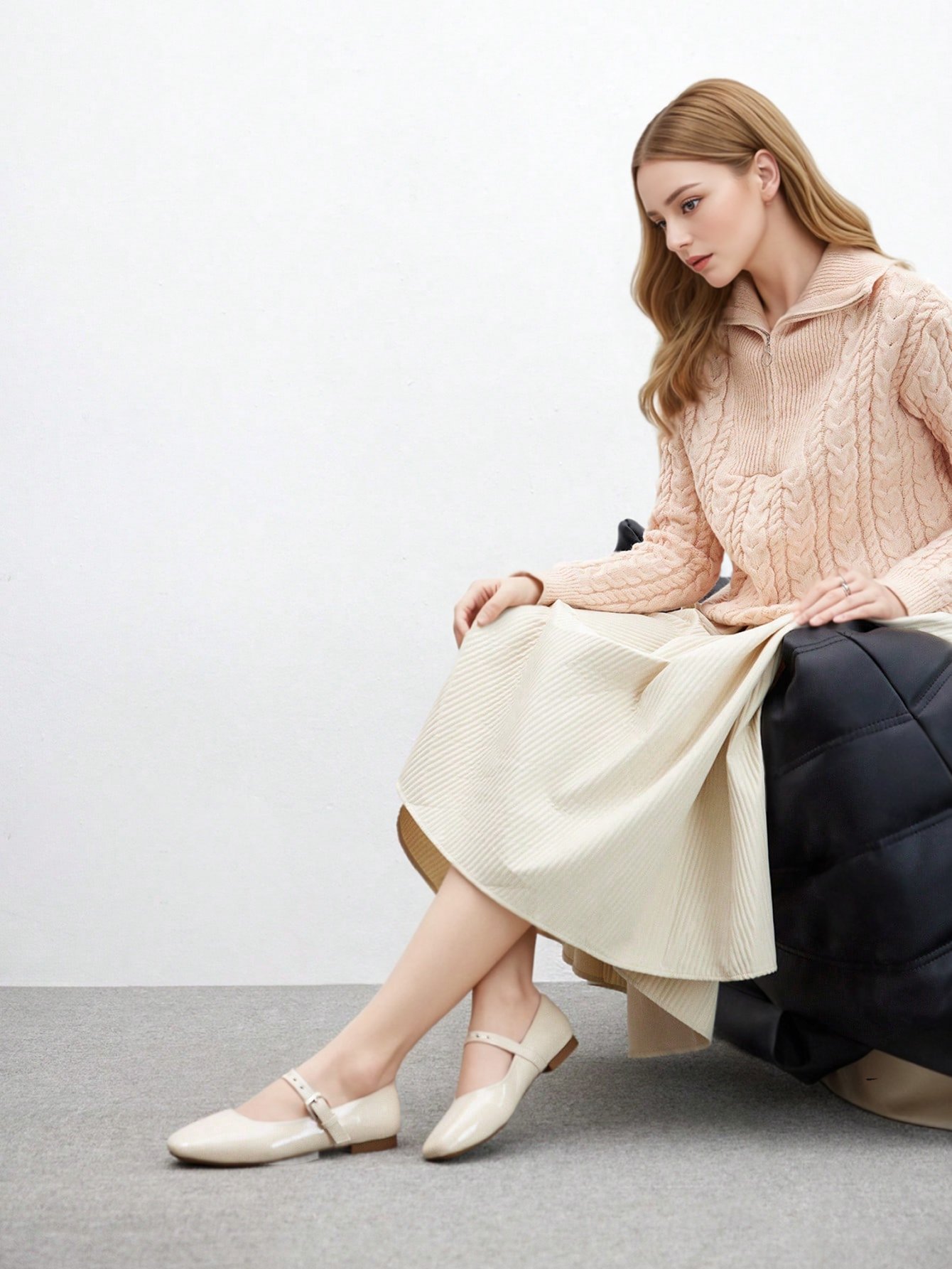 women's commuter leather buckle apricot ballet flats women's commuter leather buckle apricot ballet flats