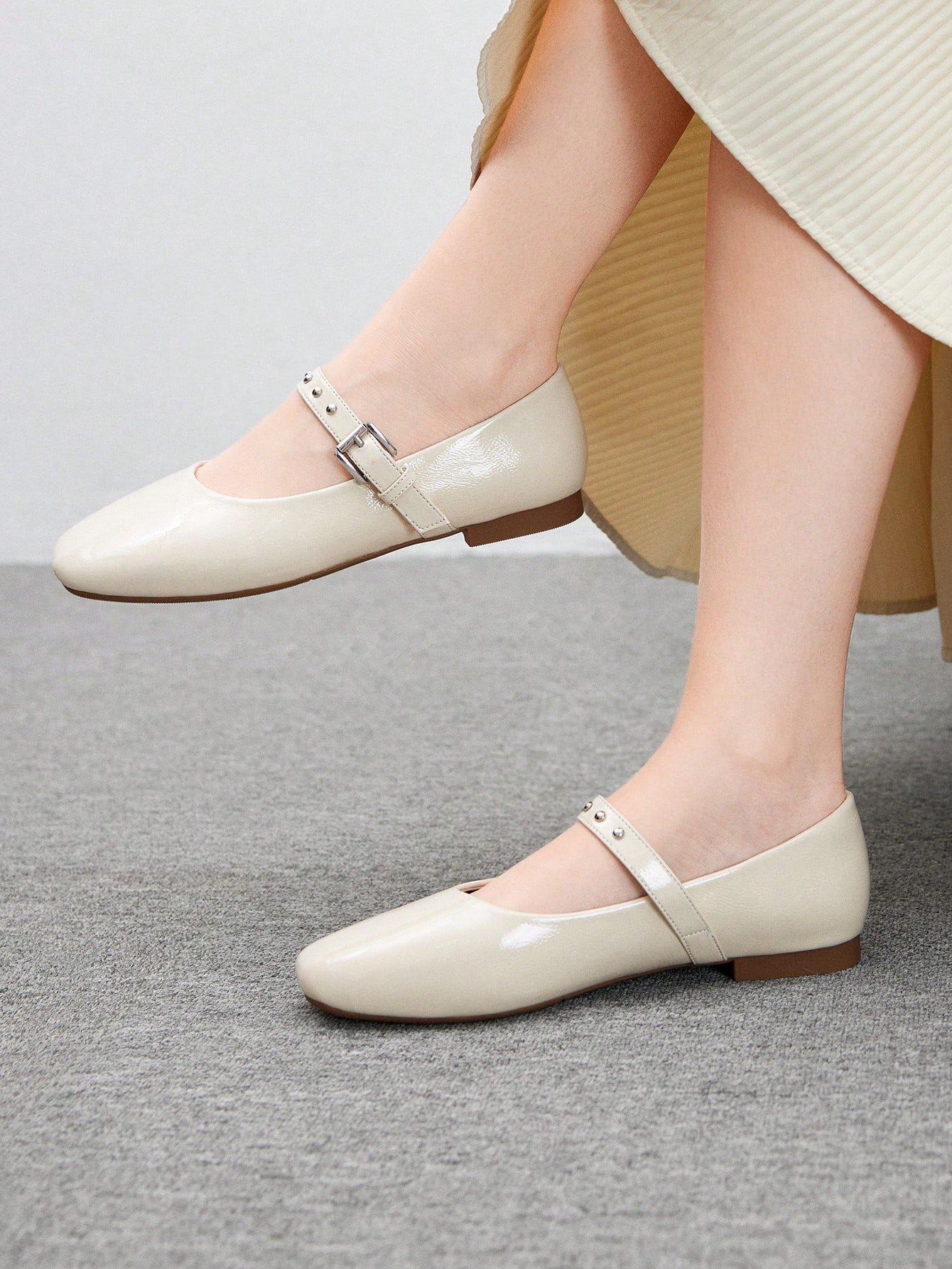 women's commuter leather buckle apricot ballet flats women's commuter leather buckle apricot ballet flats