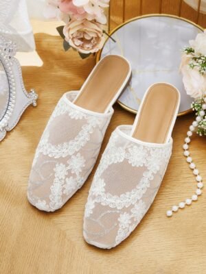elegant lace mesh mule flats – bridal & evening slip on shoes for women