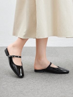 women's black leather mary jane fashion ballet flats classic lace up vintage style shoes