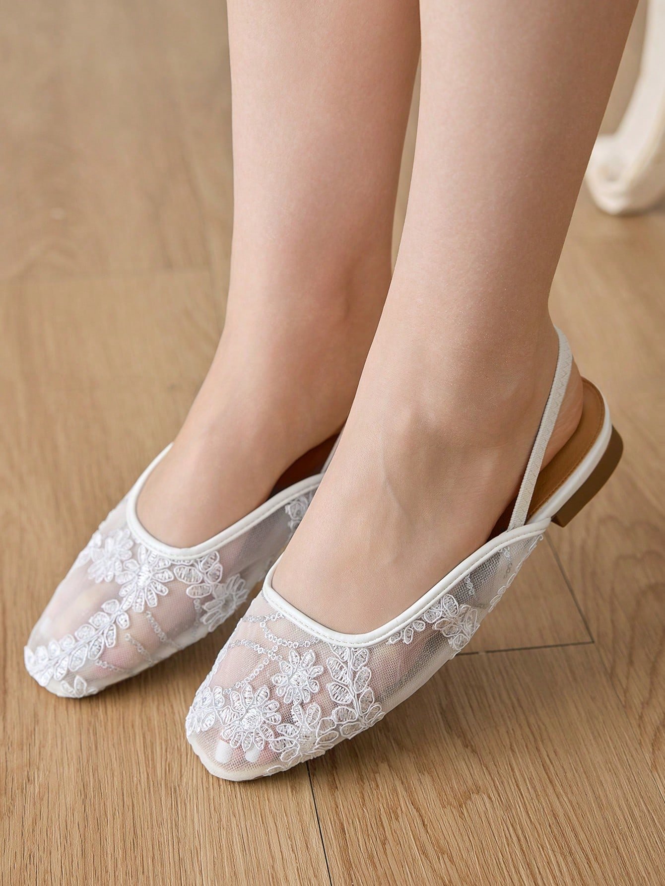 floral embroidered mesh slingback flats floral embroidered mesh slingback flats
