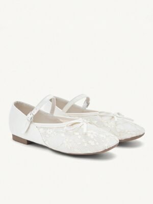 girls’ white lace dress shoes with bow & buckle strap – elegant party & occasion footwear