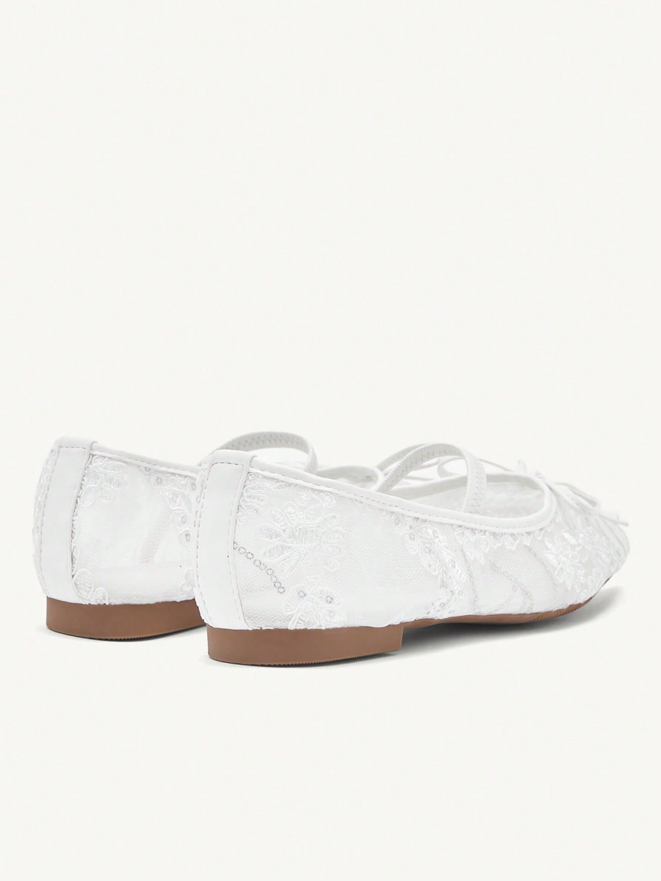 white lace ballet flats with bow & strap white lace ballet flats with bow & strap