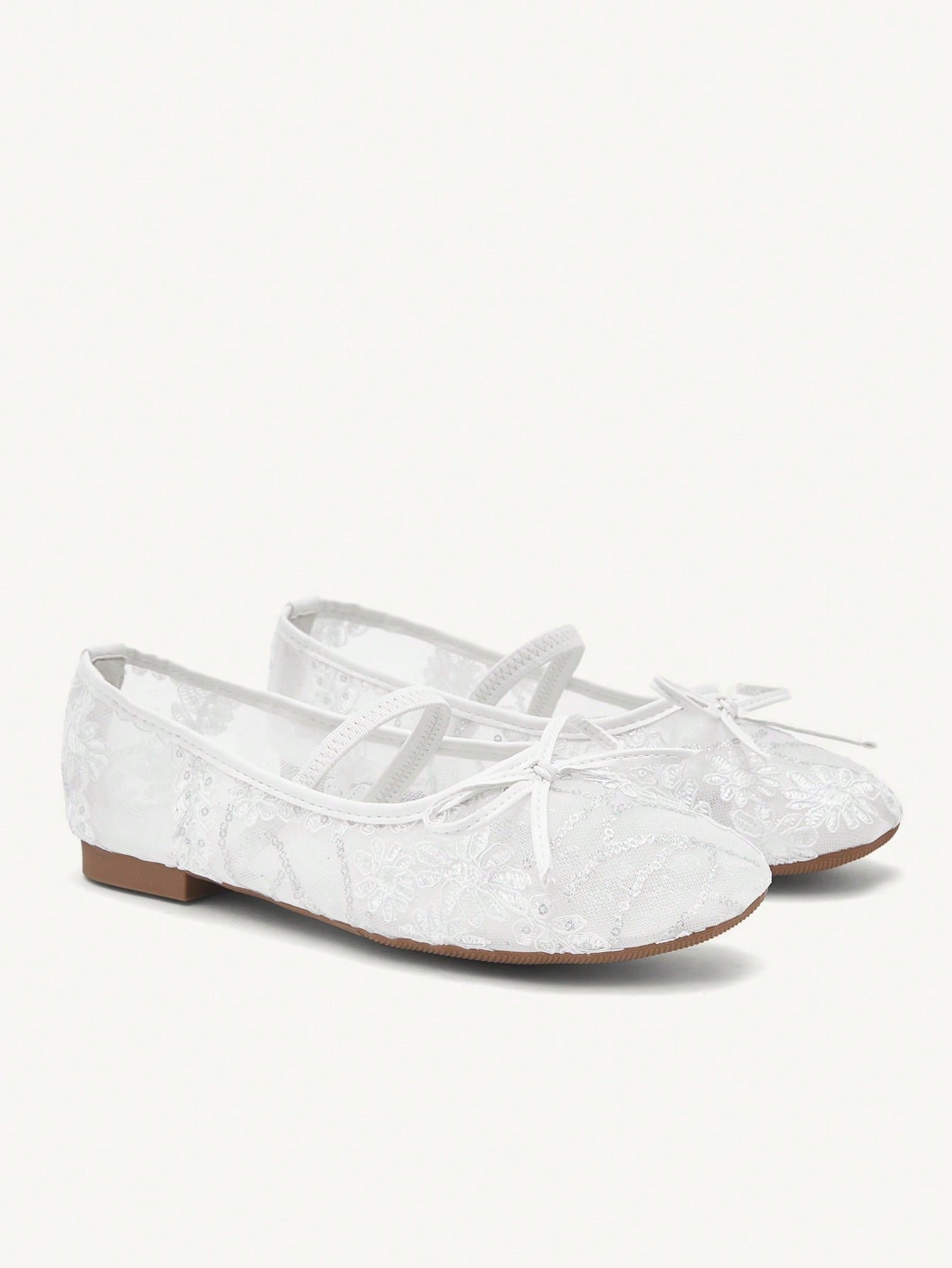white lace ballet flats with bow & strap white lace ballet flats with bow & strap