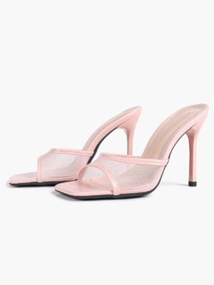 women patent & transparent mesh mule sandals – square toe stiletto heels